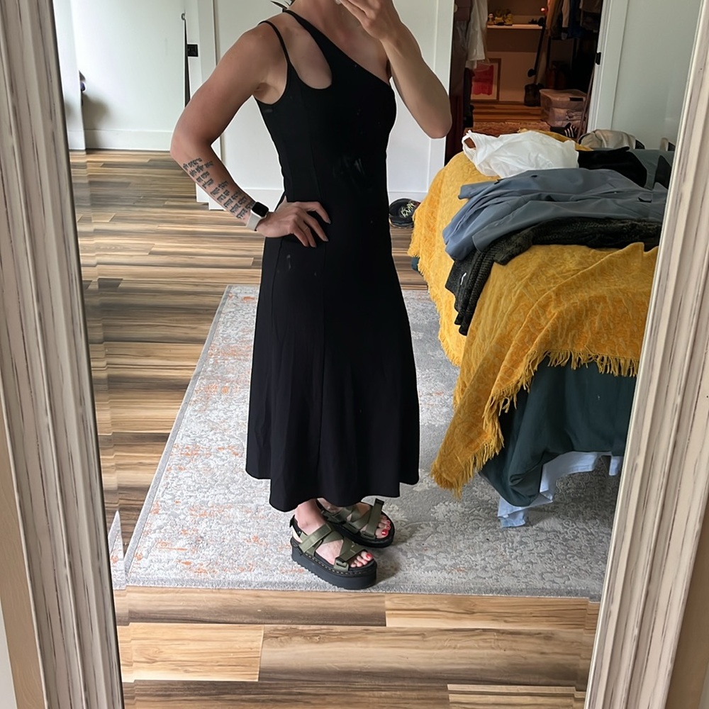 TOPSHOP NWT Asymmetrical‎ One Shoulder Ribbed Black Maxi Size US 0-2